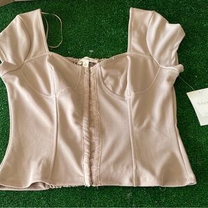 Meraki Women’s Sweetheart Neckline Button Front Top Beige Nude Size L NWT I-21